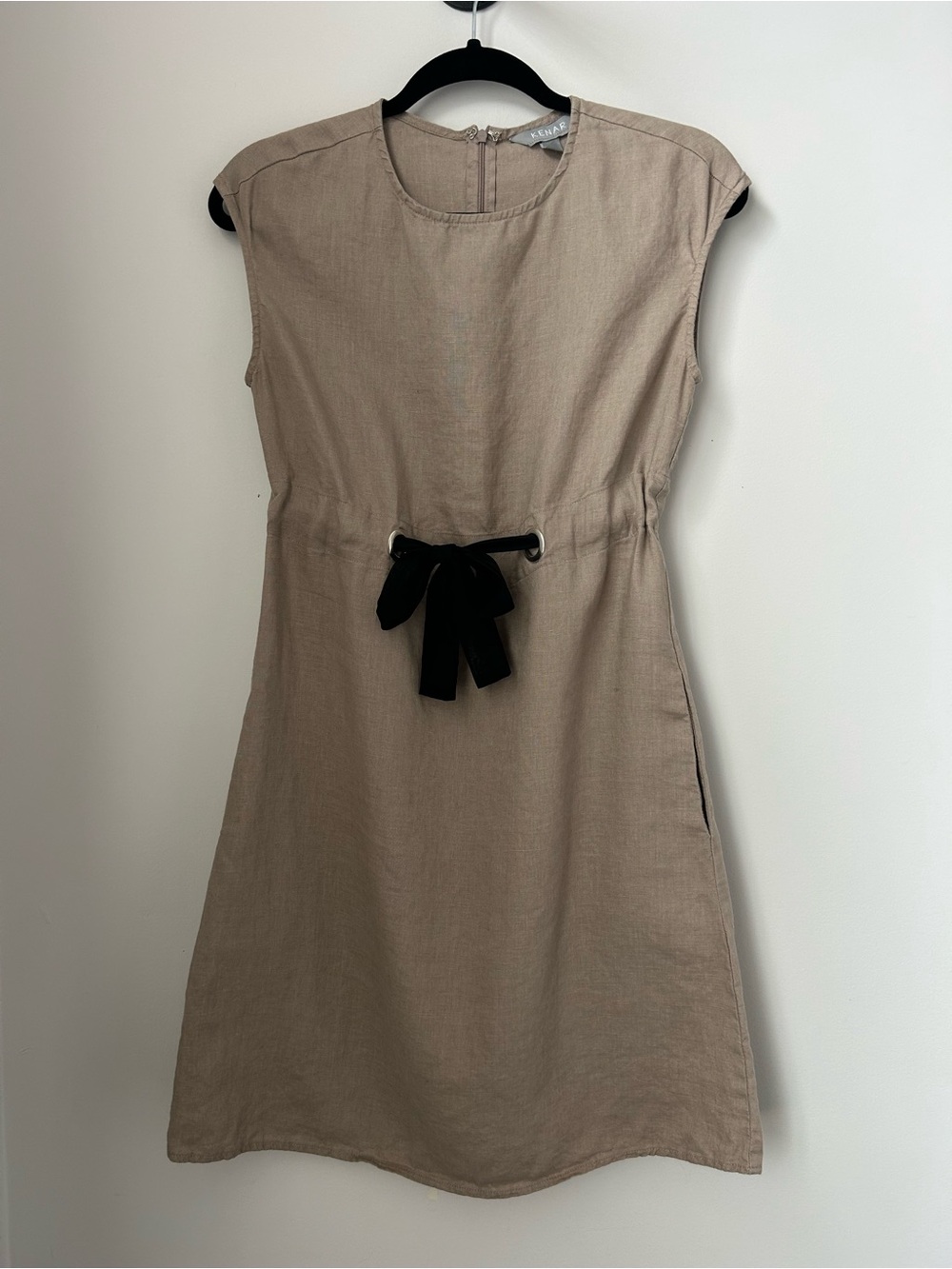 Kenar Linen Dress with Black Tie Detail